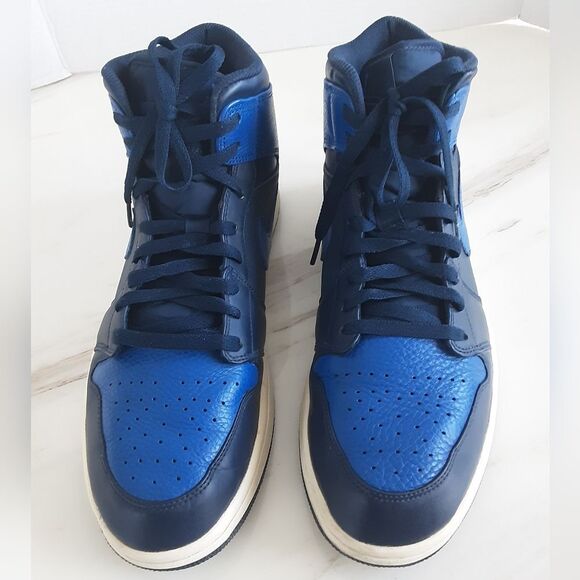 NIKE AIR JORDAN 1 Mid Obsidian Black Game Royal Blue Sneakers #554724-412 Sz 13
